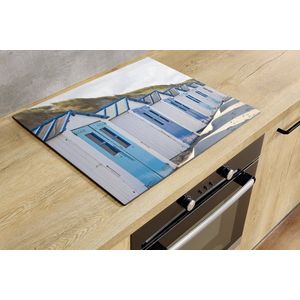 Inductiebeschermer - Blauwe Strandhuisjes - 65x52 cm - Inductiebeschermer - Inductie Afdekplaat Kookplaat - Inductie Mat - Anti-Slip - Keuken Decoratie - Keuken Accessoires