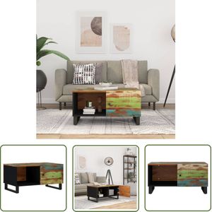 The Living Store Salontafel 80x50x40 cm massief gerecycled hout en bewerkt hout - Salontafel - Houten Salontafel - Multifunctionele Salontafel - Vintage Salontafel - Industriële Salontafel
