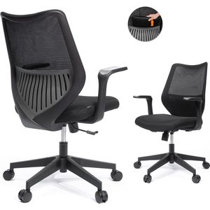 Ergonomische bureaustoel 360° comfortabel draaibaar - ademende mesh rugleuning - lendensteun - PU-wielen - kantelfunctie - in hoogte verstelbaar (zwart)