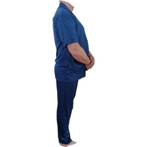 Heren - Pyjama - 2 Delig - Kleur Marineblauw - Korte Mouwen - Lange Broek - Knopen - Maat 3XL - Cadeau - Kerst