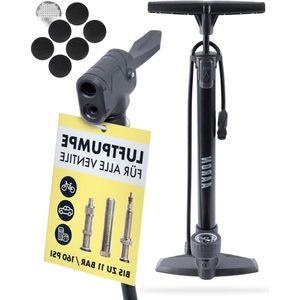 Staande fietspomp met manometer - hogedrukfietspomp racefiets - luchtpomp met balopzetstuk zwart