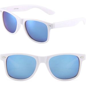 Fako Sunglasses® - Heren Zonnebril - Dames Zonnebril - Classic - UV400 - Wit Frame - Blauw Spiegel