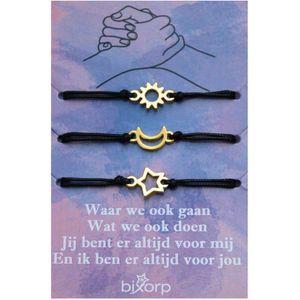 Bixorp Friends Vriendschapsarmbandjes voor 3 met Goudkleurige Zon, Maan & Ster - BFF ArmbandMeisjes - Best Friends Armband Vriendschap Cadeau voor Drie