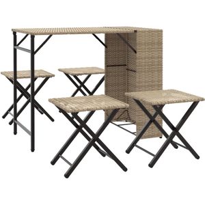 vidaXL 5-delige Tuinset inklapbaar poly rattan beige - Tuinset - Tuinsets - Loungeset - Tuintafel
