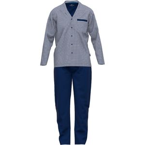 Gotzburg heren pyjama met knoopjes - middenblauw mini dessin - Maat: M