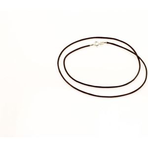 AuBor ®. Leren ketting met zilveren sluiting. Rood/Bruin. 1mm × 60cm