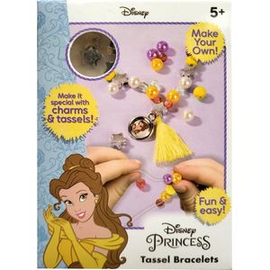 Disney Princess - Belle - Tassel Bracelets - DIY armbanden - 5+ - 1 bedel - 2 kwastjes - 1 sticker - en meerdere kralen - elastiek - knutselen - creatief - schoenkado - sinterklaas - kerst - kado - cadeau - verjaardag