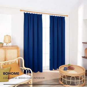 Gordijnen Verduisterend Plooiband, Verduisteringsgordijnen Super Donker, Kant en Klaar voor Slaapkamer, 132x138 cm (B x H), Royalblauw, 2 stuks