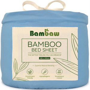 Bamboe Laken | Eco Laken 160 bij 200cm | Lichtblauw| Luxe Bamboe Beddengoed | Hypoallergeen laken | Puur Bamboe Viscose Rayon hoeslaken| Ultra-ademende Stof | Bambaw