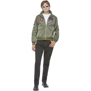 Smiffy's - Piloot & Luchtvaart Kostuum - Top Gun Maverick Piloten Jas Man - Groen - Large - Carnavalskleding - Verkleedkleding