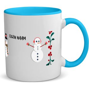 Akyol - kerst mok sneeuwpoppen met eigen naam koffiemok - theemok - blauw - Kerstmis - kerst beker - winter mok - kerst mokken - christmas mug - kerst cadeau - 350 ML inhoud