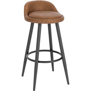 Leren Barkruk Perchu - Barstoelen ergonomisch - Set van 1 - Bruin - Met kleine rugleuning - Voor Keuken & bar - Zithoogte 69cm