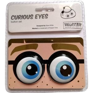 Wanted, Curious eyes buttons set, Jongen met blauwe ogen en bril