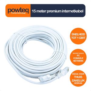Powteq - 15 meter internetkabel - Wit - Cat 5e met RJ45 stekkers