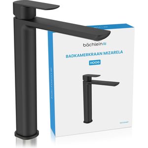 Bächlein Badkamerkraan hoog in klassiek ontwerp [zwart], ééngreepsmengkraan met duurzame keramische cartridge en montageset, badkraan - platte uitloop