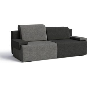 Uitklapbare Sofa-Bed voor de Woonkamer, Bank met Opbergruimte, Gestoffeerde Zetel met Slaapfunctie - Slaapbank HOOK - Donkergrijs + Zwart (Diosa 89 + 99)