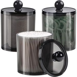 Cosmetica-organizer set van 3 apothekersglazen voor badkamer - Zwart