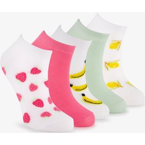 5 paar kinder sneakersokken met fruitprint - Wit - Maat 23/26