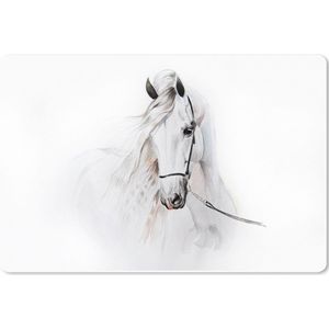 Muismat XXL - Bureau onderlegger - Bureau mat - Paard - Waterverf - Dieren - Wit - 90x60 cm - XXL muismat