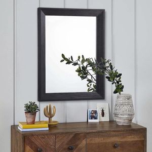 Zwarte rustieke spiegels voor muur, groot, 50 x 40 cm, rechthoek, houten frame, decoratieve wandspiegel voor slaapkamer, badkamer