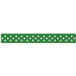 Stippen Lint | Lint met Stip 10mm (1 cm) | Stippenlint Groen (580) Wit | Ripsband | Grosgrain lint | Dot Ribbon | Cadeaulint | Kerstlint | Rol van 10 meter