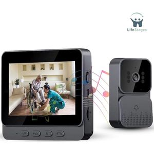 LifeStages - Video Deurbel Met Scherm - Draadloze Video-Intercom Met 4,3 IPS-Scherm - Geen Wifi Nodig - Draadloze Buitenbel En Display - Nachtzicht - Ingebouwde Microfoon - Zwart