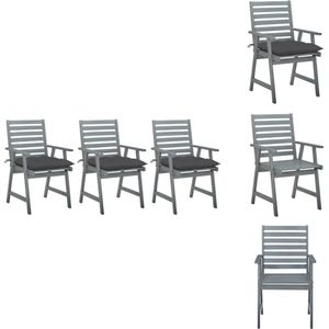 vidaXL Eetstoelen Set Tuin - Massief Acaciahout - 56 x 62 x 92 cm - Antraciet Kussen - Tuinstoel