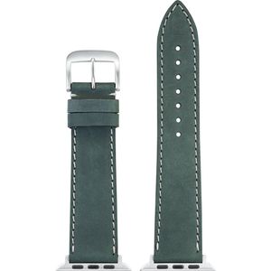 EULIT leer horlogeband geschikt voor Apple Watch 42/44/45/46 maat - Serie 1/2/3/4/5/6/7/8/9/10 + SE - nubuk smart - 22mm - groen - metalen gesp - incl. adapter