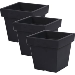 3x Kunststof vierkante bloempotten/plantenpotten 24 cm antraciet - Bloempotten voor binnen en buiten