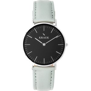 KRAEK Rosella Zilver Zwarte Wijzerplaat 36 mm | Dames Horloge | Mint leren horlogebandje | Svelte | Minimaal Design