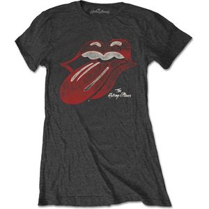 The Rolling Stones - Vintage Tongue Logo Dames T-shirt - M - Grijs