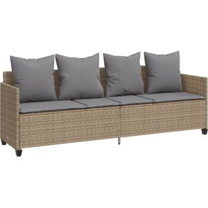 vidaXL - Ligbed - met - kussens poly - rattan - beige