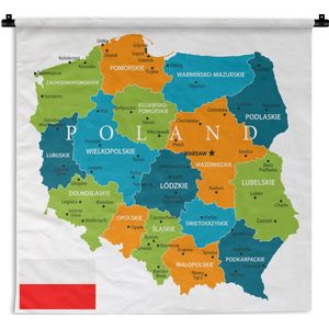 Wandkleed Kaart Polen - Kaart van Polen in felle kleuren Wandkleed katoen 90x90 cm - Wandtapijt met foto