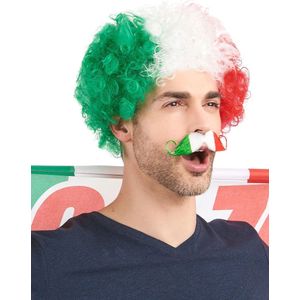 Pruik groen wit rood voor volwassenen - Italie/Hongarije EK/WK supporter verkleed accessoires feestartikelen