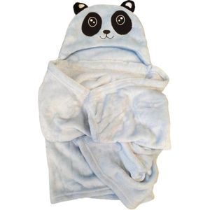 Baby deken Panda | Fleece | Lichtblauw | Baby Cape | Capuchon | 76x100 | wellness fleece | maxi-cosy deken | wieg-buggy-kinderwagen-