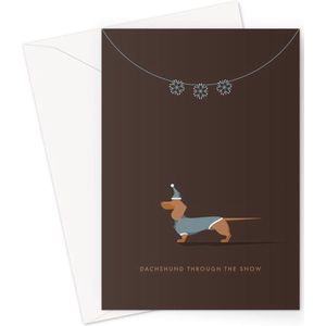 Hound & Herringbone - Rode Teckel Kerstkaart - Red Dachshund Festive Greeting Card