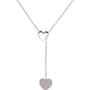 Fate Jewellery Ketting FJ4024 - Dubbele Hartje - 925 Zilver - 45cm + 5cm