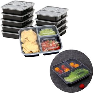 Vershoudbakjes Herbruikbaar - Meal Prep Bakjes - Diepvriesbakjes - Lunchbox - Vershouddoos - Plastic Bakjes - Magnetron Bakjes - Voedselcontainer - 10 Stuks met 3 Compartimenten