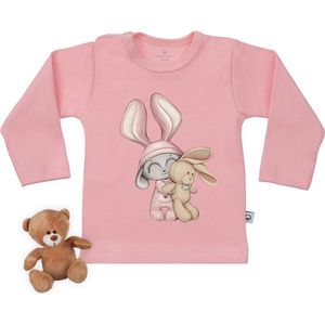 Baby t shirt met konijntjes print - Roze - Lange mouw - maat 74/80.