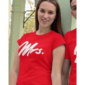 Mr & Mrs T-Shirt Premium Red (Mrs - Maat XS) | Koppel Cadeau | Valentijn Cadeautje voor hem & haar