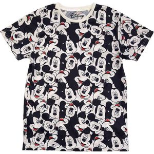 Disney Mickey Mouse Heren Tshirt -XS- All Over Print Heads Zwart/Wit