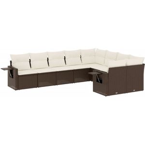 vidaXL - 9-delige - Loungeset - met - kussens - poly - rattan - bruin