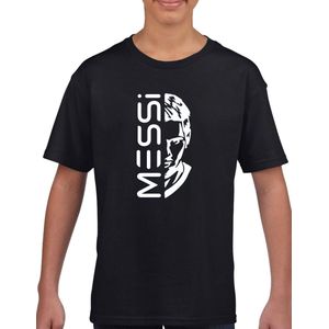 Kinder shirt met tekst- Kinder T-Shirt - Zwart - Maat 122/128 T-Shirt leeftijd 7 tot 8 jaar - Messi t-shirt - Cadeau - Shirt cadeau - Messi the Goat- verjaardag - Oranje tekst