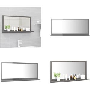 vidaXL Badkamerspiegel 80x10-5x37 cm spaanplaat hoogglans grijs - Spiegel - Spiegels - Badkamerspiegel - Badkamerspiegels