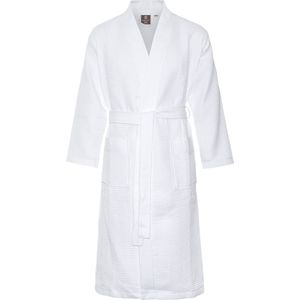 Wafel badjas voor sauna wit L - witte unisex badjassen - biologisch katoen - wafel badjas wit
