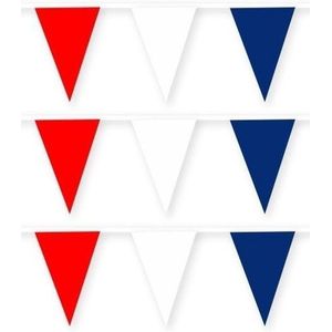 3x Amerika/USA stoffen vlaggenlijnen/slingers 10 meter van katoen - Landen feestartikelen versiering - Verenigde Staten WK duurzame herbruikbare slinger rood/wit/blauw van stof