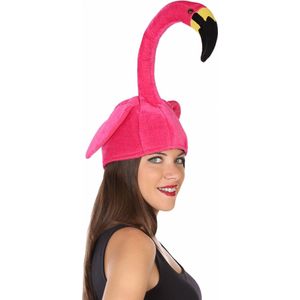 Toppers - Atosa Verkleed funny hoedje Flamingo kop - dier/vogel- volwassenen - Carnaval/Tropical/Hawaii thema