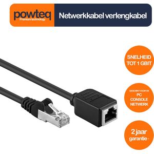 Powteq - 5 meter netwerk verlengkabel - Premium koperen kern - Afgeschermd - Cat 5e F/UTP - Zwart - Geen signaalverlies