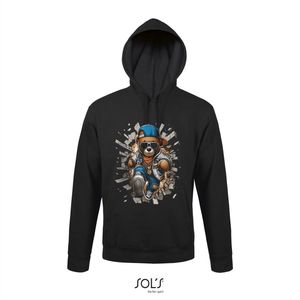Hoodie 3-180 Beer door stenen muur - M, Zwart