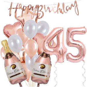45 Jaar Verjaardag Cijferballon 45 - Feestpakket Snoes Ballonnen Pop The Bottles - Rose White Versiering